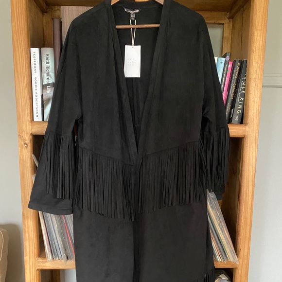 ❌SOLD❌ Zara black suede fringe overcoat - Picture 1 of 13